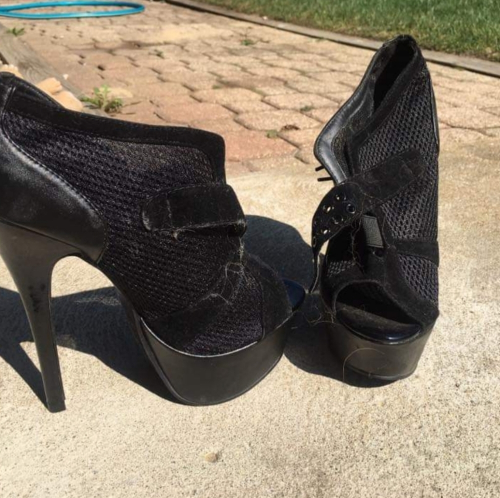 Black Mesh Heels